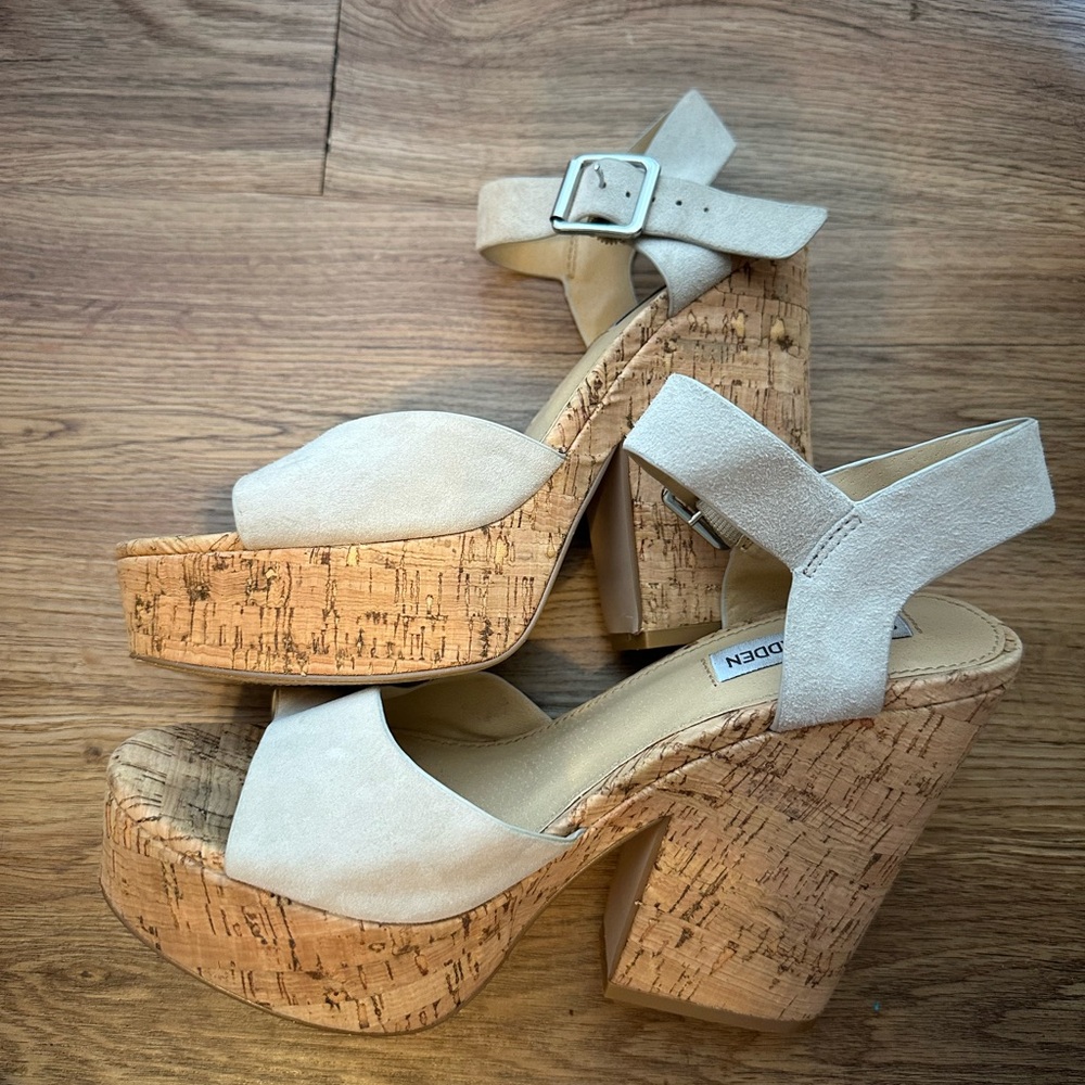 Steve Madden Suede Platform Cork Wedge Sandals